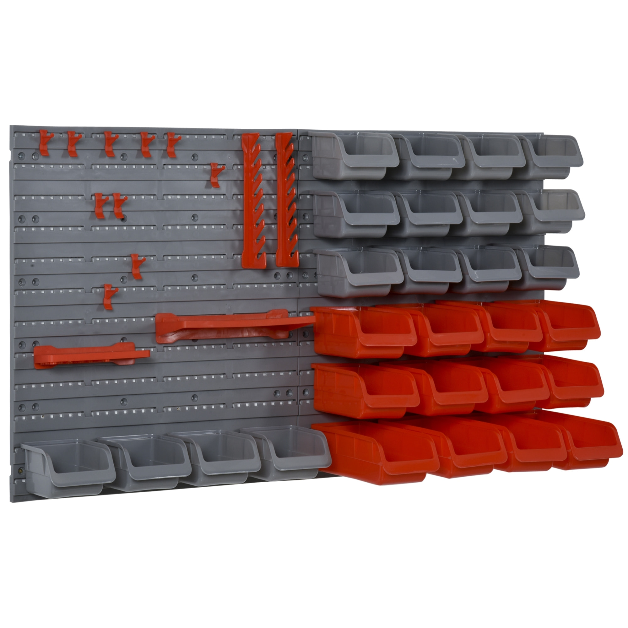 Organizador de Herramientas de Pared de 44 Piezas 95x54 cm Estantería de Pared para Herramientas con 28 Cajas Apilables y Diferentes Ganchos Gris y Rojo