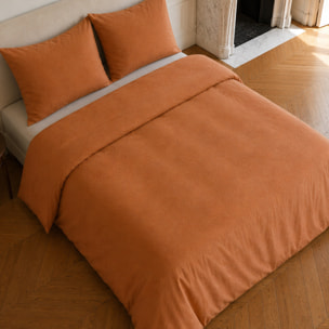 Parure housse de couette coton/lin unie caramel, HAVEN