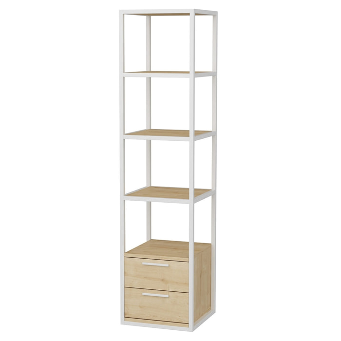 Librería, 100% tablero de aglomerado rechapado en melamina, color blanco roble h.160