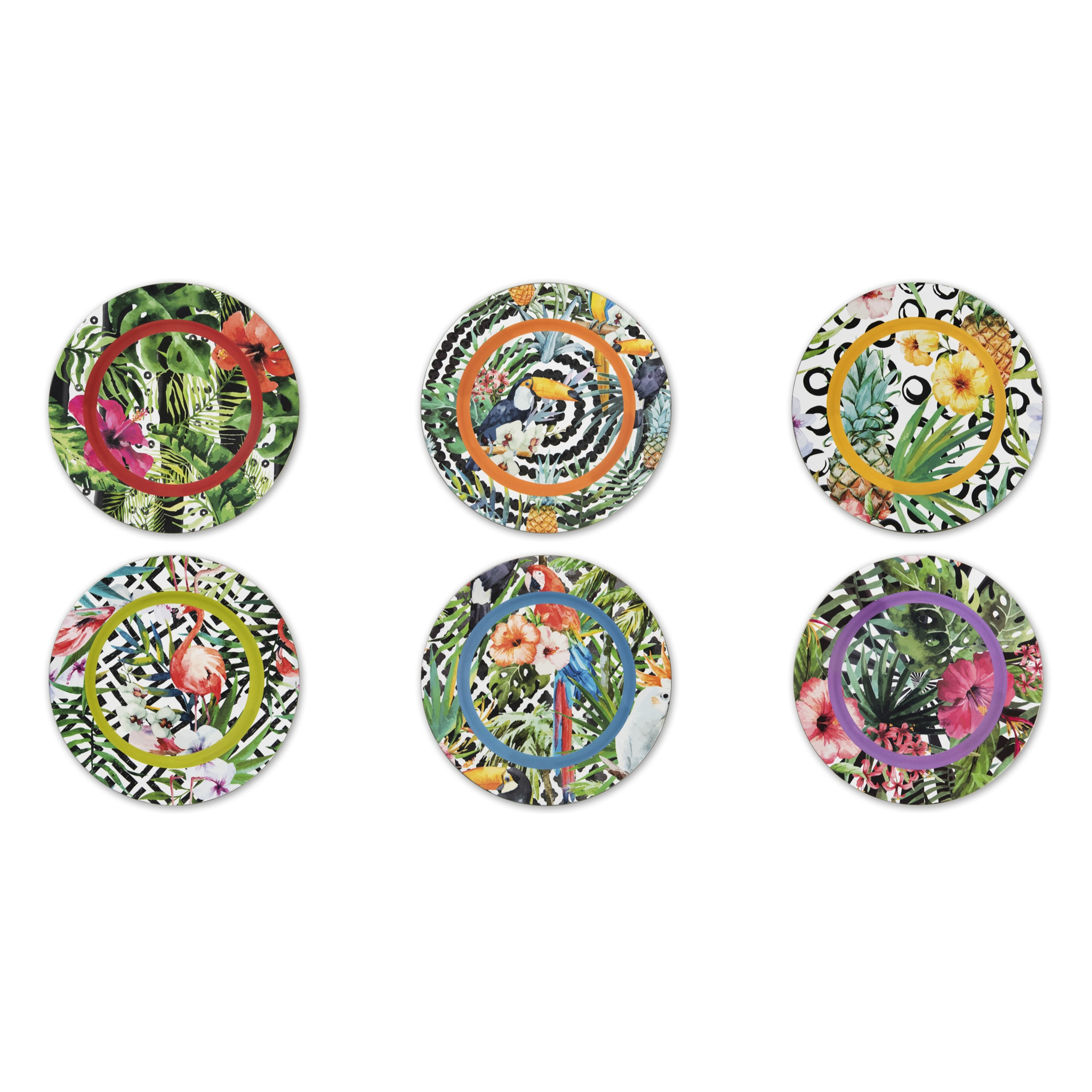 Set 6 sottopiatti 33 cm Excelsa – Tropical Chic, Plastica Multicolore