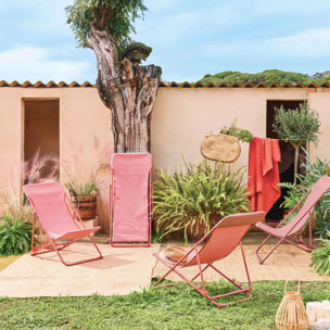 Lot de 4 chaises pliantes LIVORNO en acier / textilene. terracotta. 83 x 88 x 95 cm