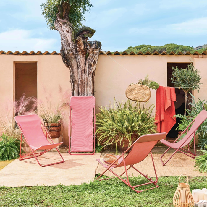Lot de 4 chaises pliantes LIVORNO en acier / textilene. terracotta. 83 x 88 x 95 cm