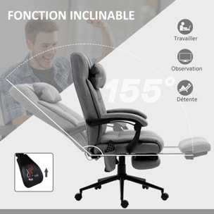 Chaise de bureau ergonomique design - fonctions massante et chauffante - inclinable, réglable - repose-pied - tissu gris