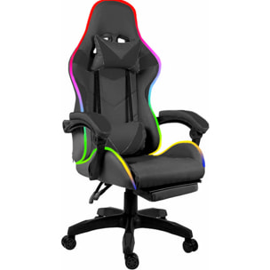 Sedia Gaming Con LED RGB Telecomando Poltrona Ufficio Scrivania Casa PC Racing Girevole Ergonomica Ecopelle Cuscino Lombare Poggiapiedi Nero