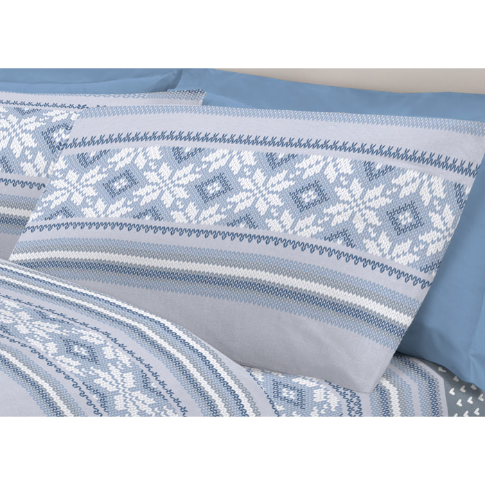 Completo Lenzuola in 100% Cotone Made In Italy Norvegia Blu