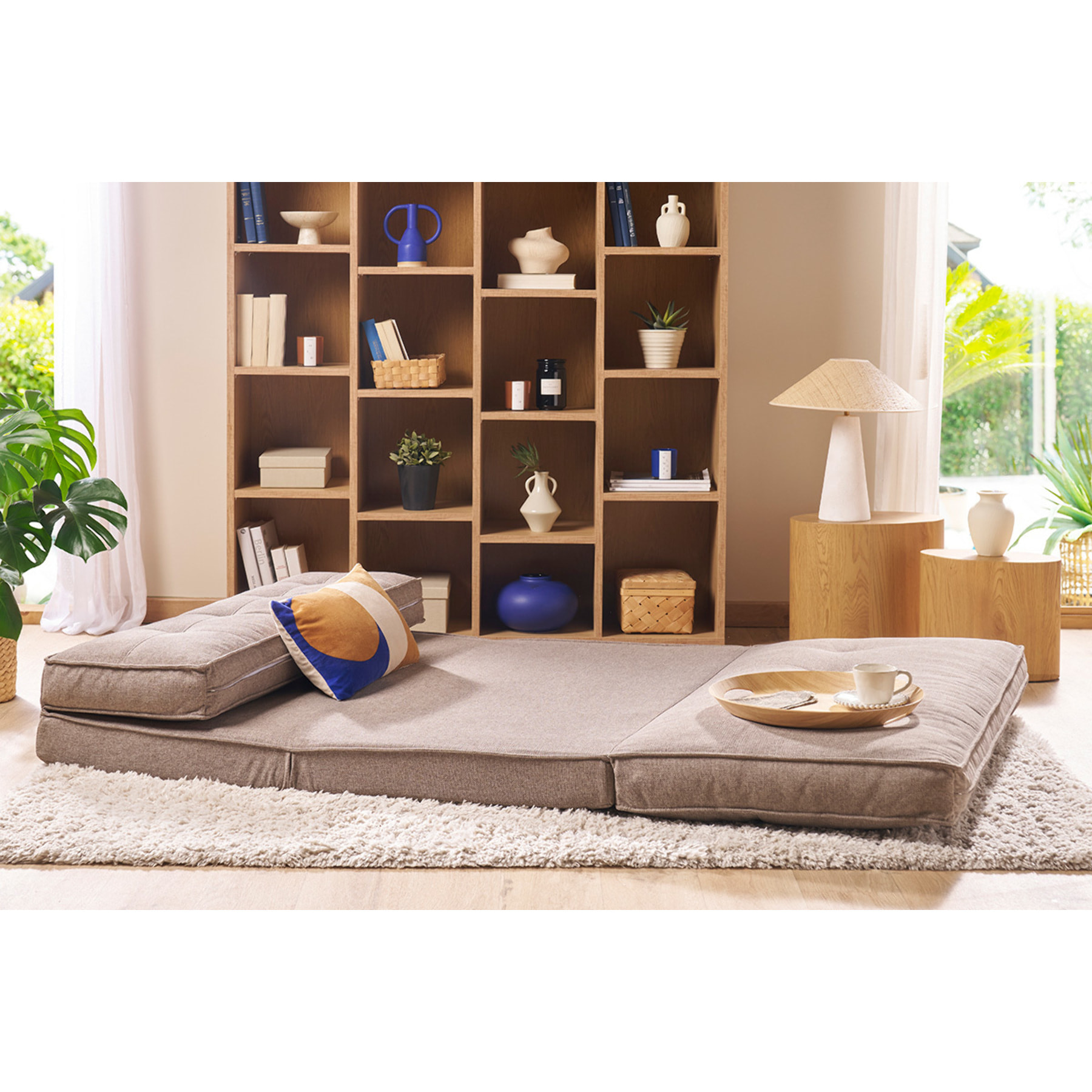 Chauffeuse 2 places convertible en tissu taupe SALLY