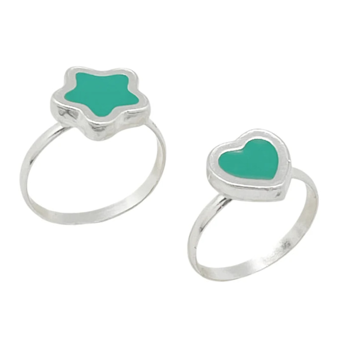 Pareja anillos Colors en plata 10µm y color verde