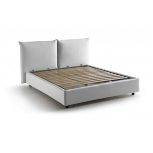 Letto matrimoniale Tiziana, Letto contenitore con rivestimento in tessuto, 100% Made in Italy, Apertura frontale, adatto per materasso Cm 160x190, Bianco