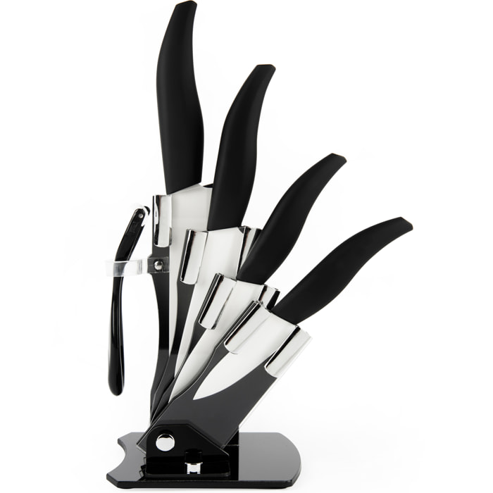 Bloc couteaux 4 pièces avec éplucheur Excelsa – Ceramic, Céramique Noir