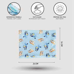 Braga cuello de bluey para niños - color azul - talla única - elaborada en 100% poliéster - diseño estampado con bluey y su familia