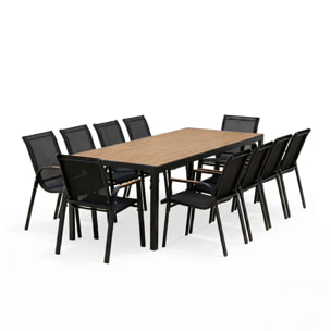 Salon de jardin 10 places avec table 240cm effet bois PANAY