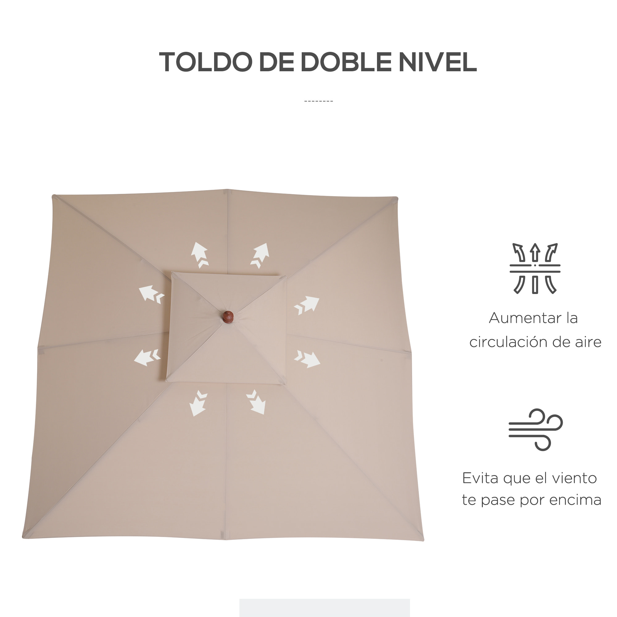 Sombrilla Doble Techo Mástil de 48mm de Bambú 3x3m Crema