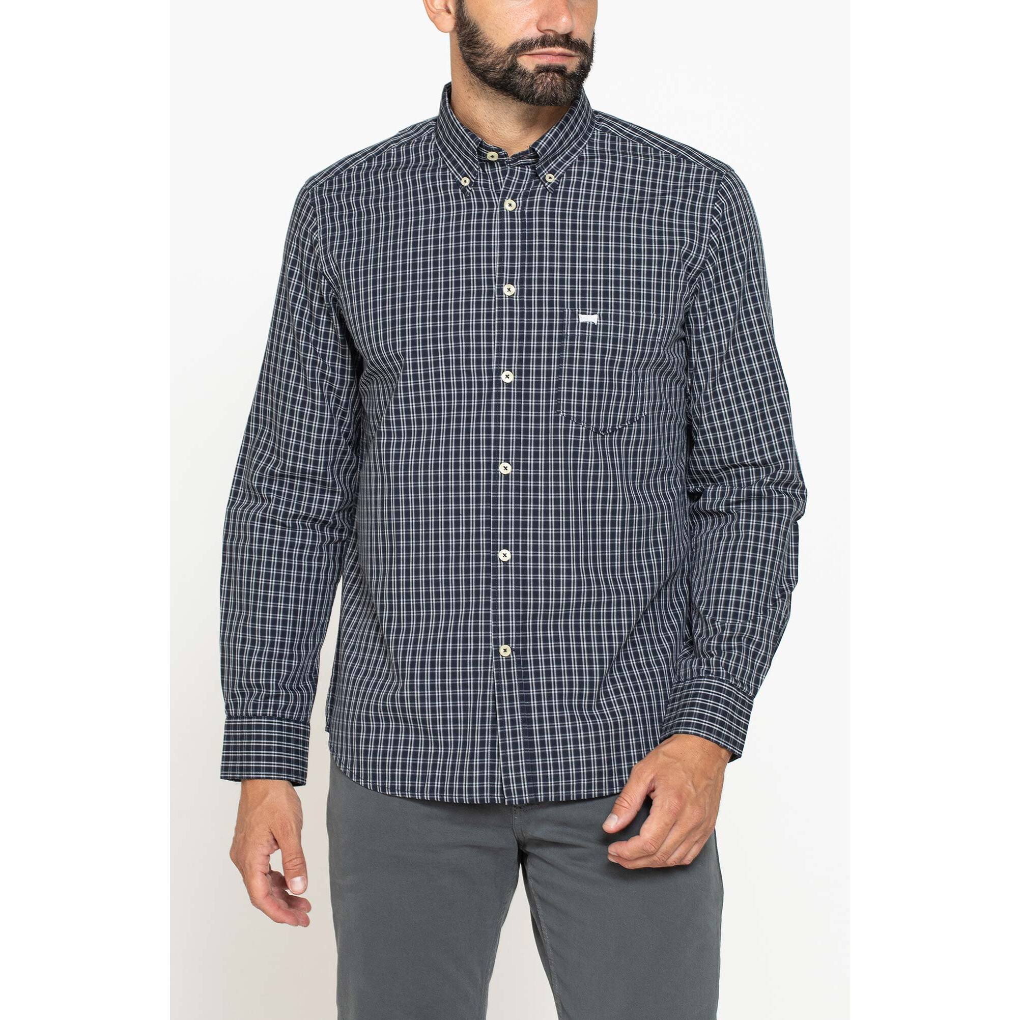 CAMICIA FANTASIA TINTO FILO CON COLLO BUTTON-DOWN