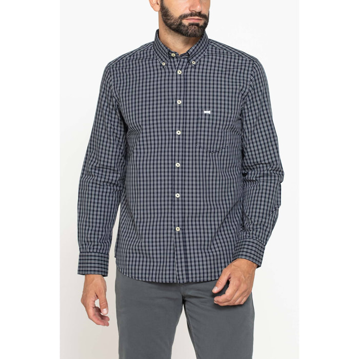 CAMICIA FANTASIA TINTO FILO CON COLLO BUTTON-DOWN