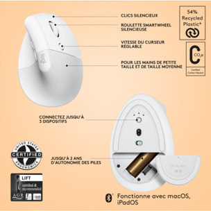 Souris sans fil LOGITECH Lift pour Mac Ergonomique