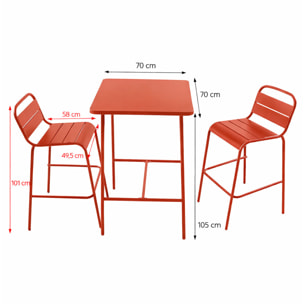 Ensemble table de bar et 2 chaises hautes d'extérieur terracotta EVORA