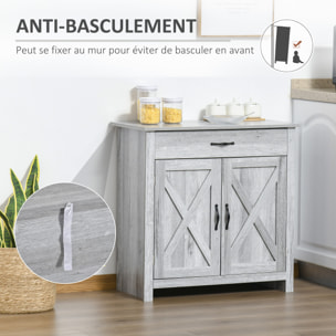 HOMCOM Buffet 2 portes tiroir style rural chic placard avec étagère poignées métal noir MDF panneaux particules aspect bois gris clair