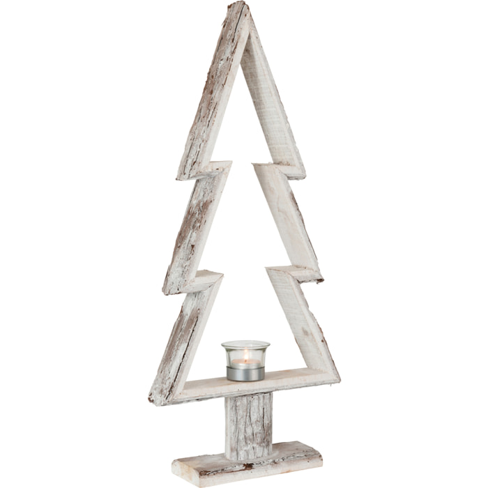 J-Line bougeoir Sapin De Noël - bois - marron/blanc - large
