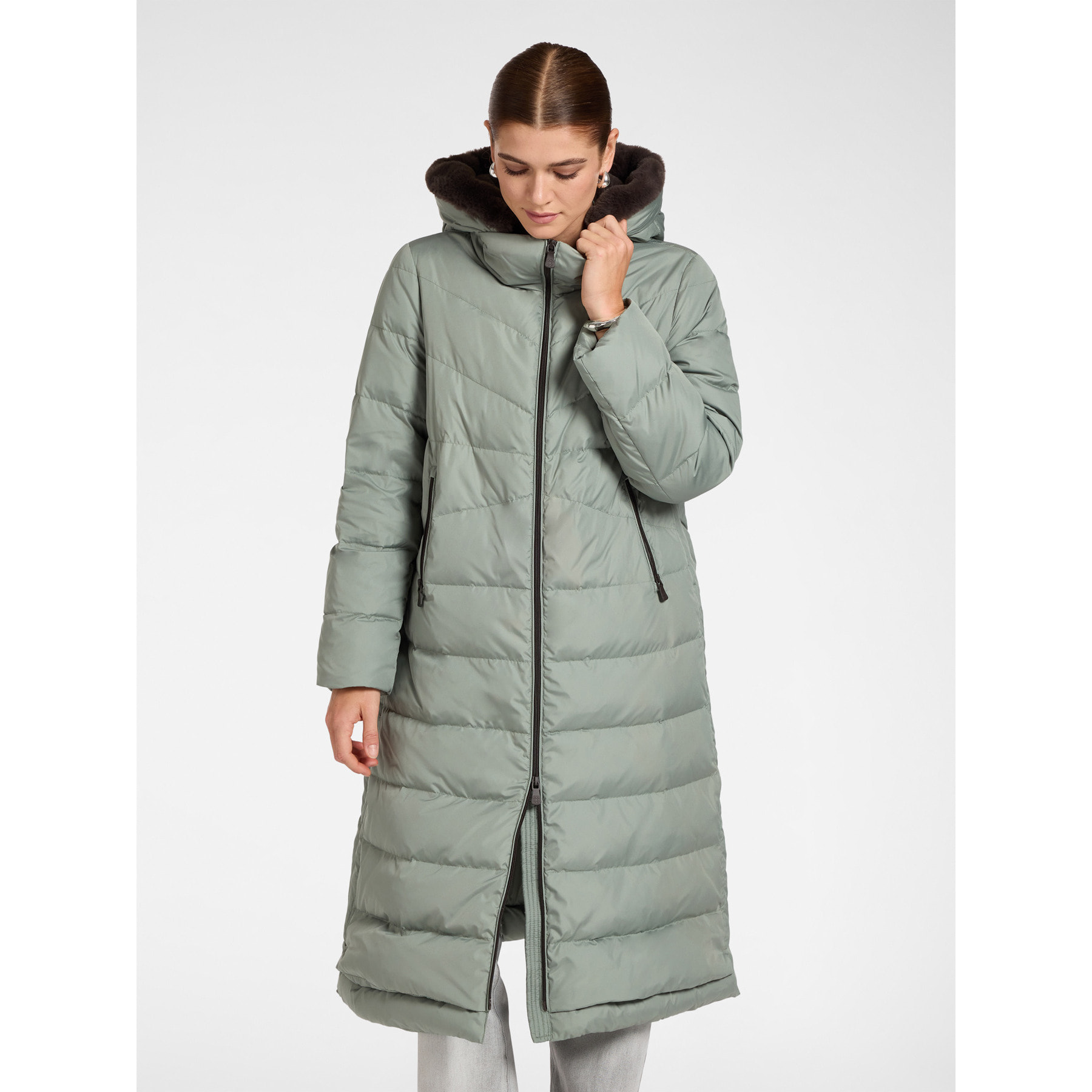Elena Mirò - Plumífero largo en nylon acolchado - Verde claro