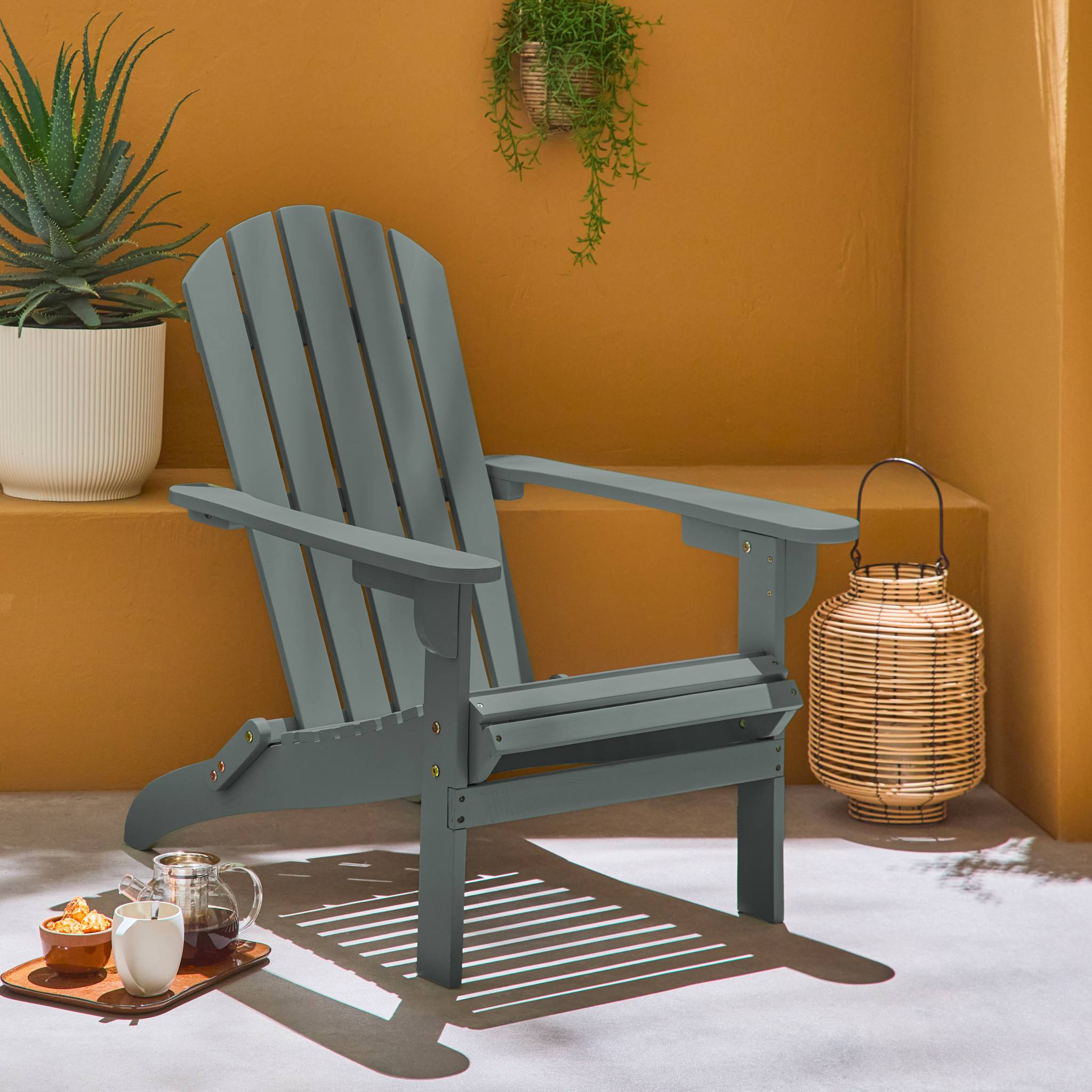 Fauteuil adirondack kaki en bois d'acacia avec accoudoirs KERINA. plusieurs coloris. 90 x 71 x 91.5 cm