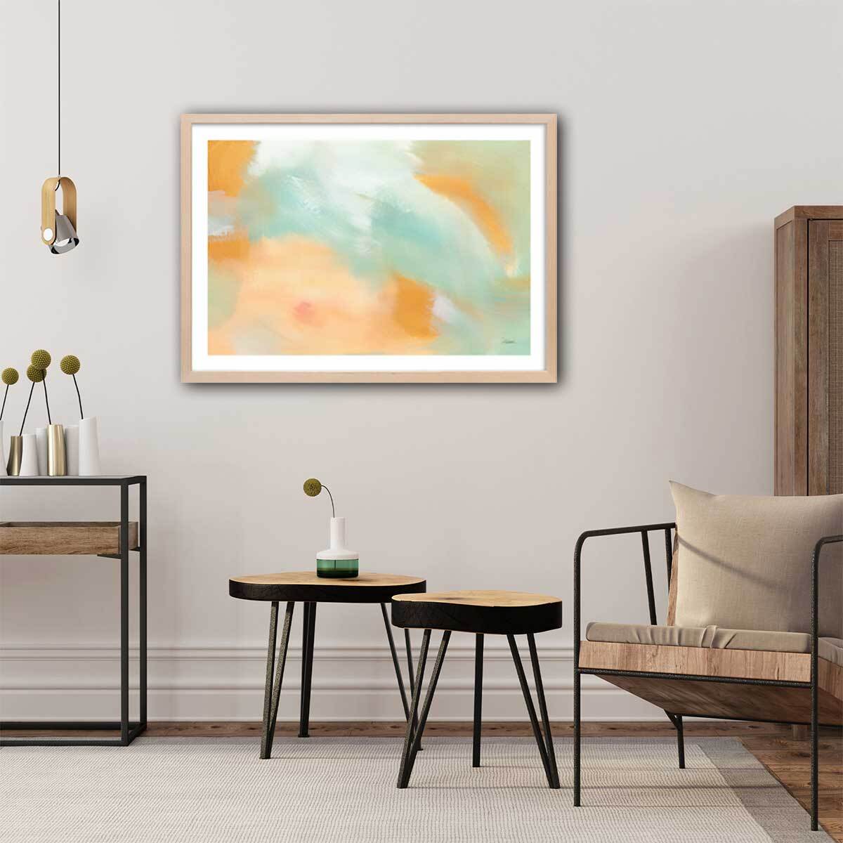 Poster orange blush Affiche + cadre en bois - Chêne