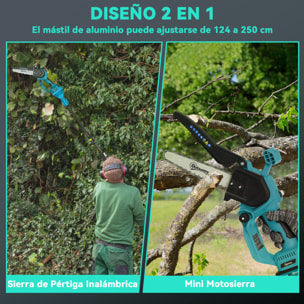 Mini Motosierra Bateria 6000mAh 8 Pulgadas Motosierra Eléctrica con 580W Motor sin Escobillas 2 Baterías Palo Telescópico y Doble Bloqueo para Podar Árboles de Jardinería y Madera