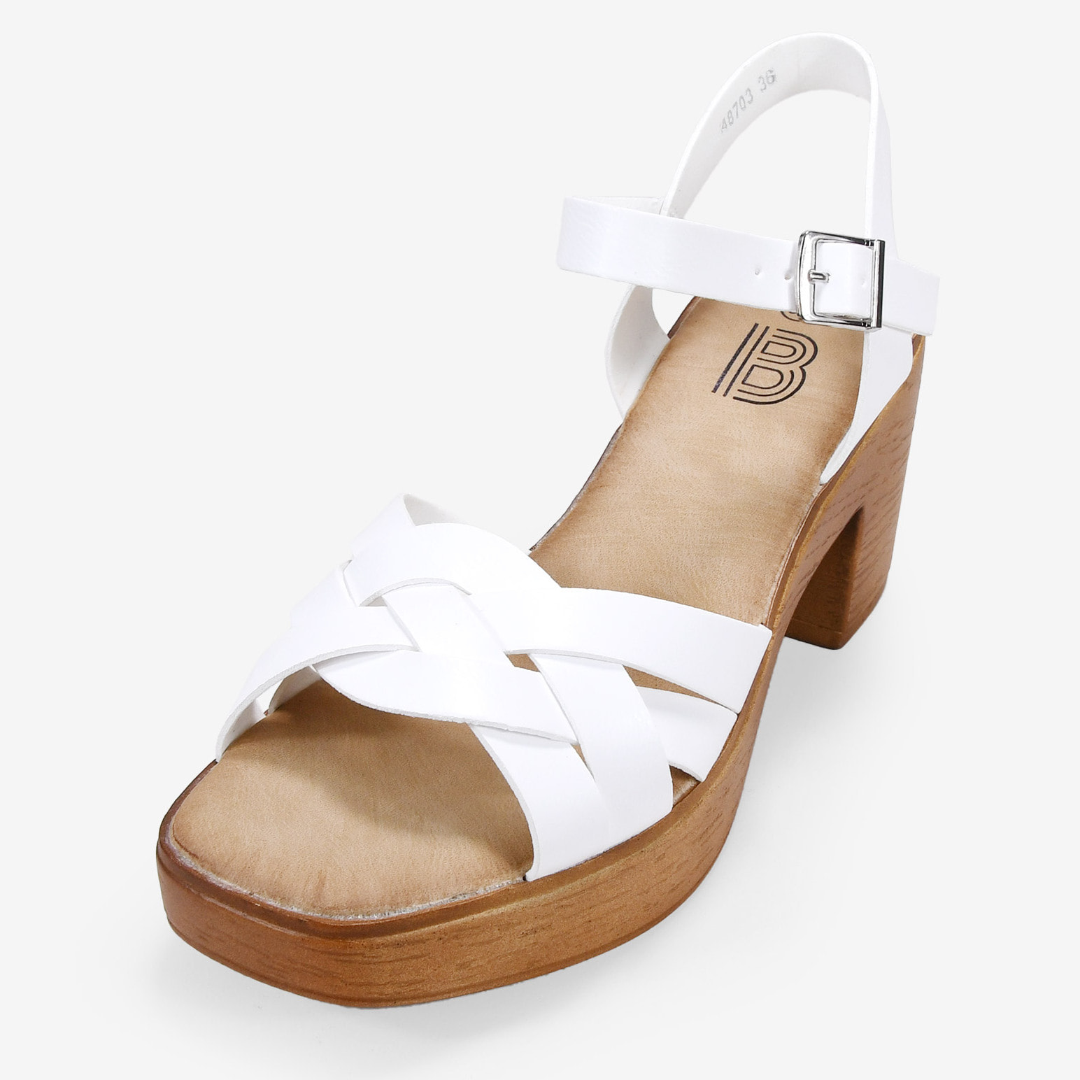 Sandalias de tacón blancas efecto madera