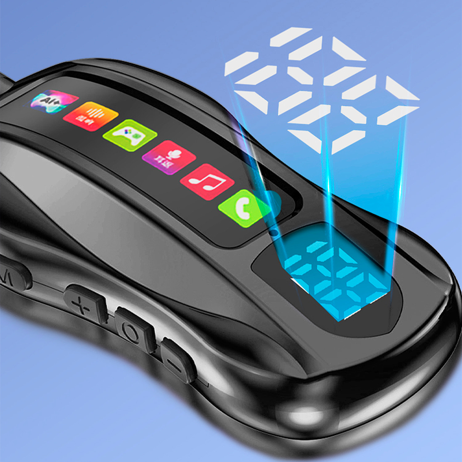 Cuffie con fascia per collo M101S. Funzione di cambio voce, suono 360º e riduzione del rumore AI. Modalità gioco e modalità musica. Bluetooth 5.4 e slot TF.