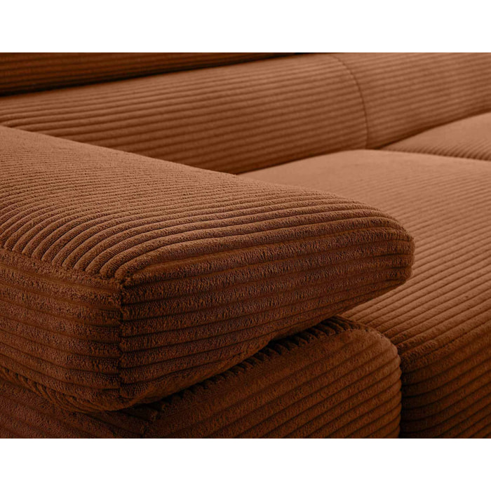 Pablo - canapé 3 places - convertible avec têtières réglables - en velours côtelé - Terracotta