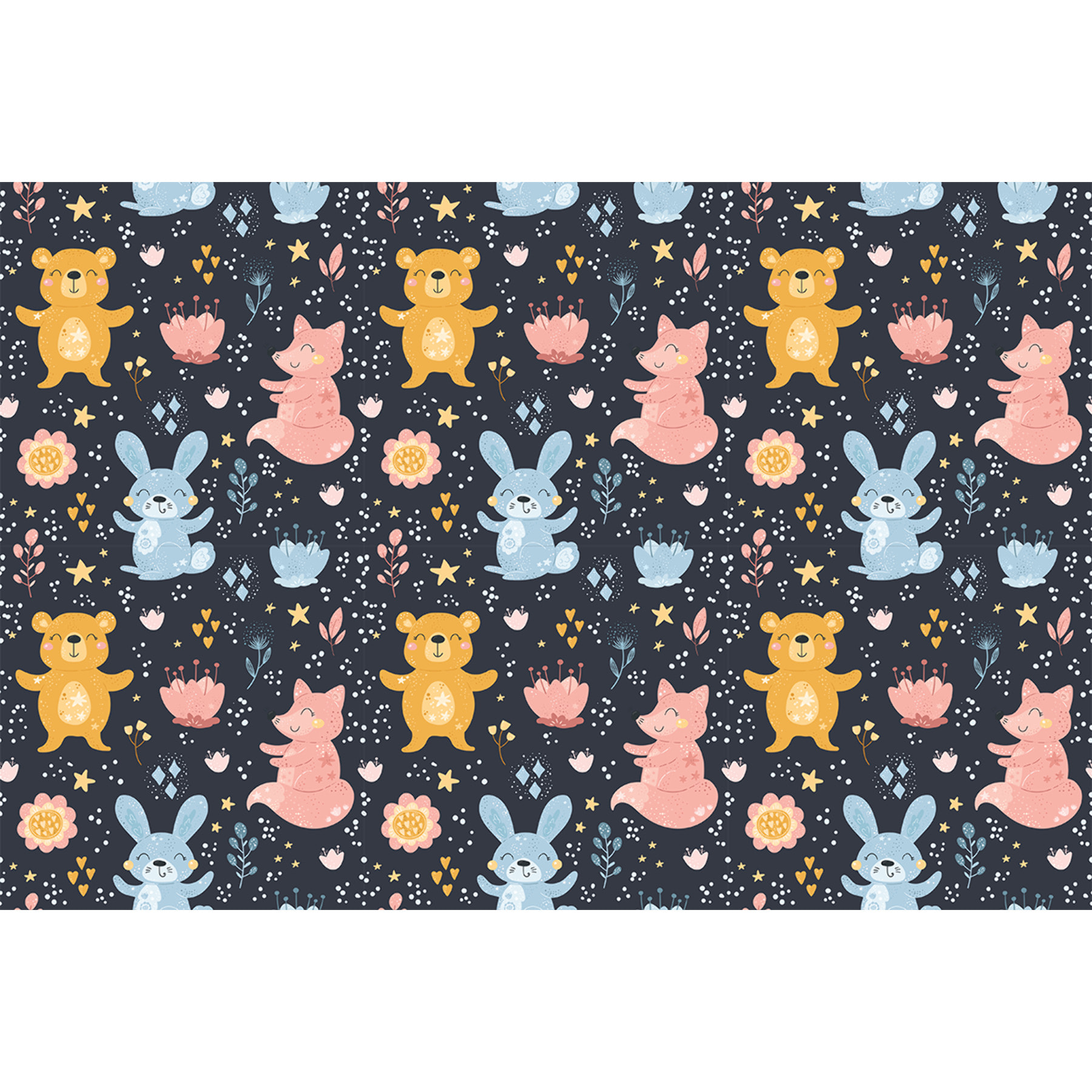 Sticker meuble pour enfant ourson et renard de la forêt 40 x 60 cm