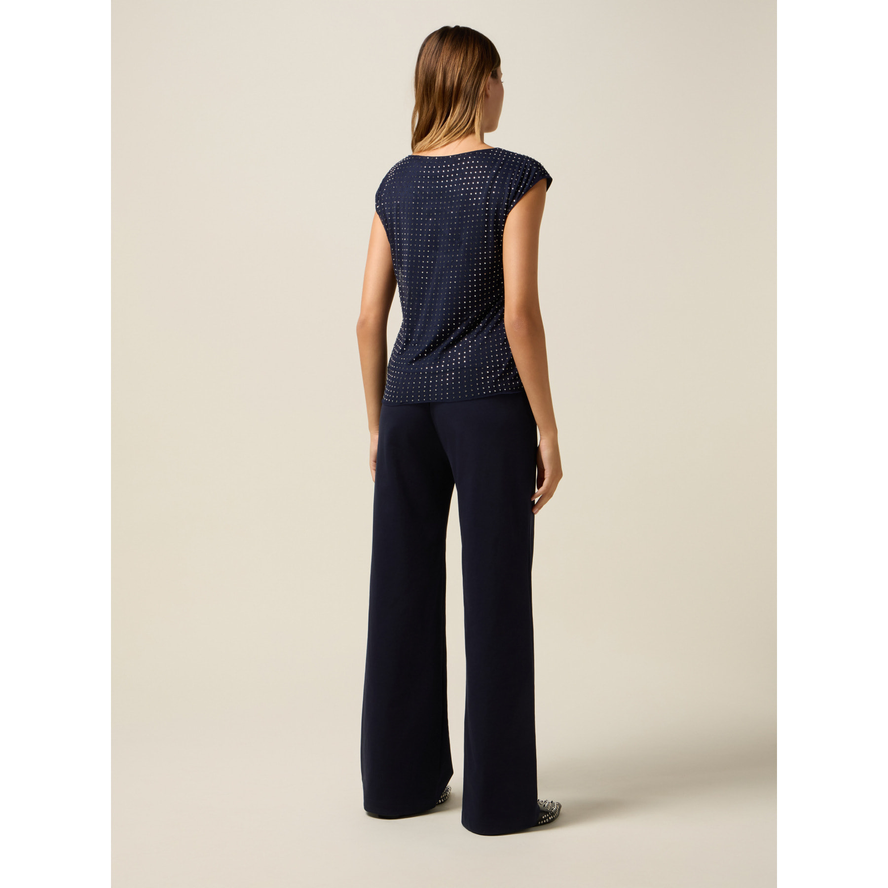 Oltre - Top in tulle borchiette - Blu