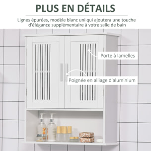 Armoire murale de salle de bain 2 portes - étagère, niche - dim. 60 x 20 x 70 cm - blanc
