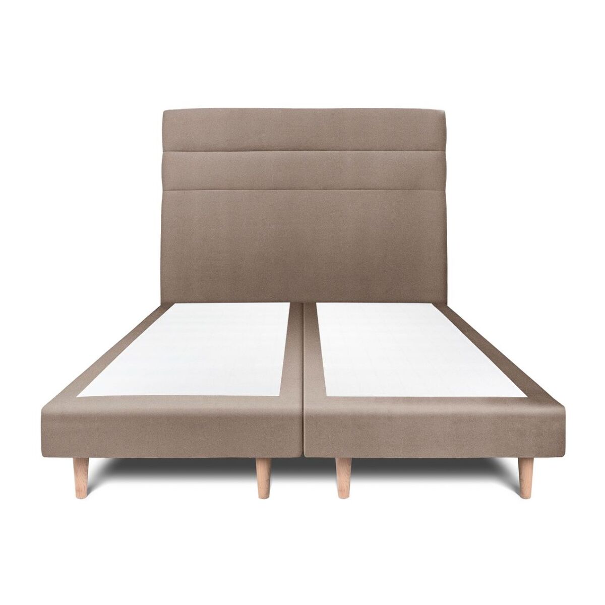 Lit avec tête de lit bandes horizontales velours et sommier tapissier Ep14