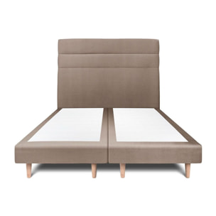 Lit avec tête de lit bandes horizontales velours et sommier tapissier Ep14