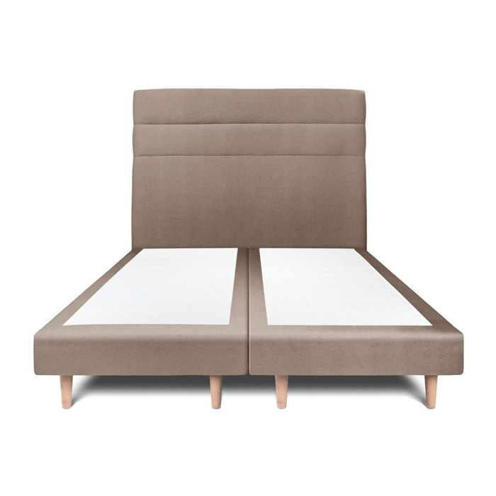 Lit avec tête de lit bandes horizontales velours et sommier tapissier Ep14