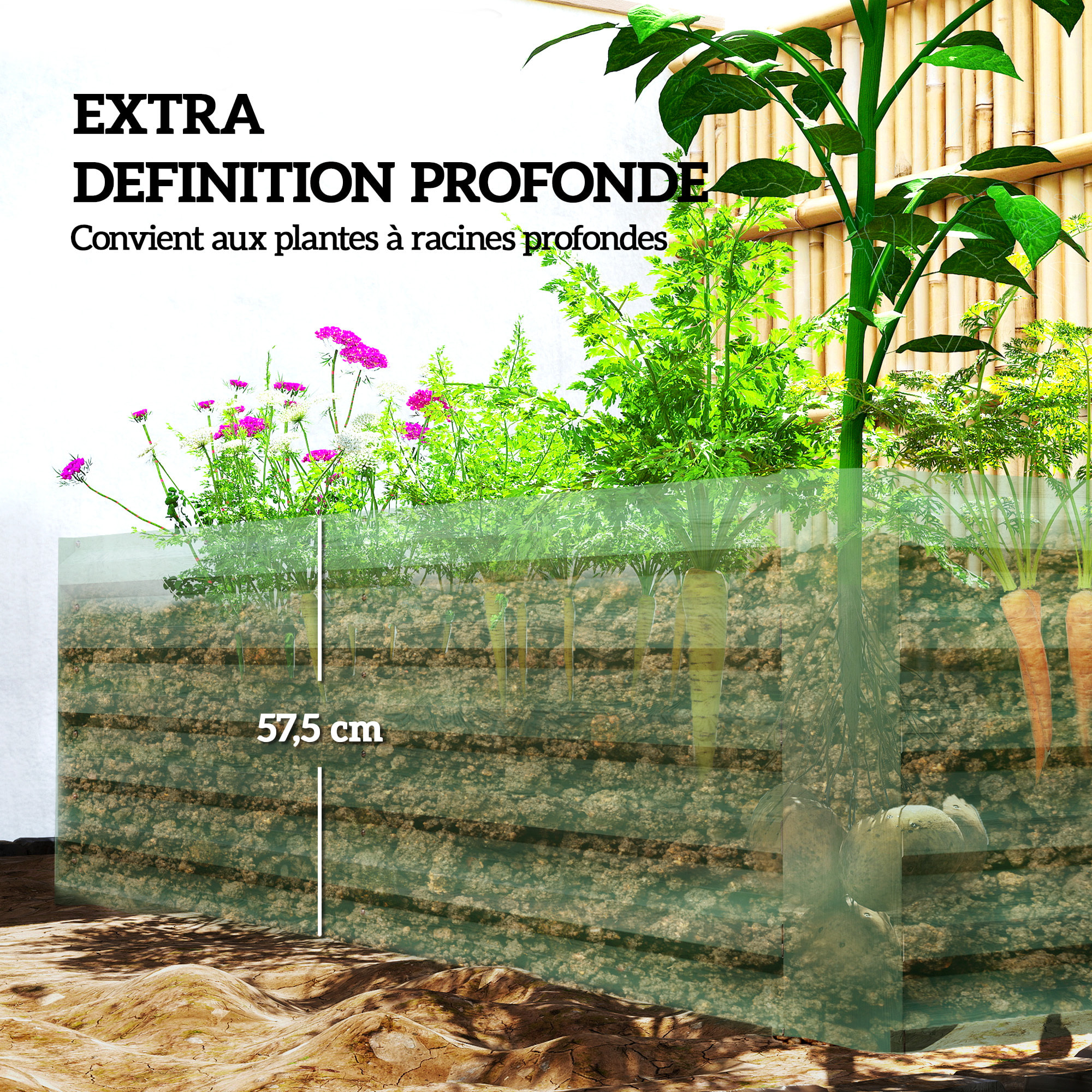 Jardinière surélevée en acier galvanisé fond ouvert vert clair