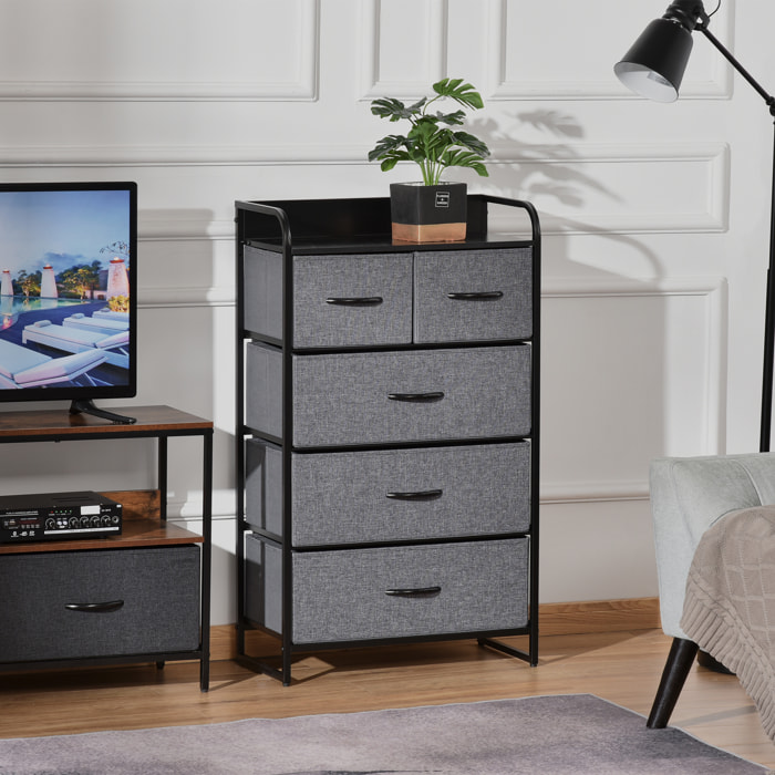 Commode rangement 5 tiroirs pliables en tissu 58 x 29 x 99 cm gris