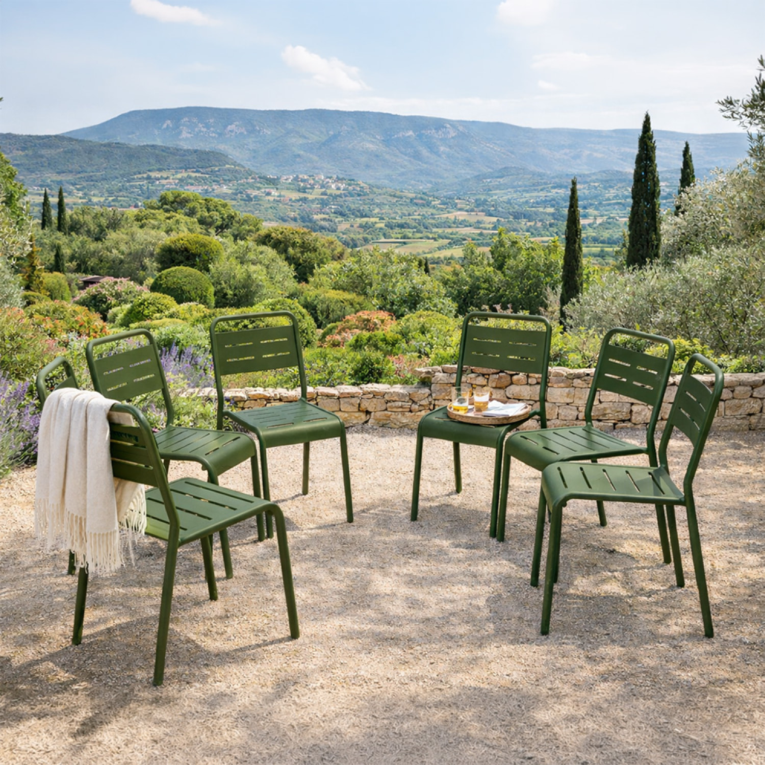 Lot de 6 chaises de jardin empilables vertes EVORA