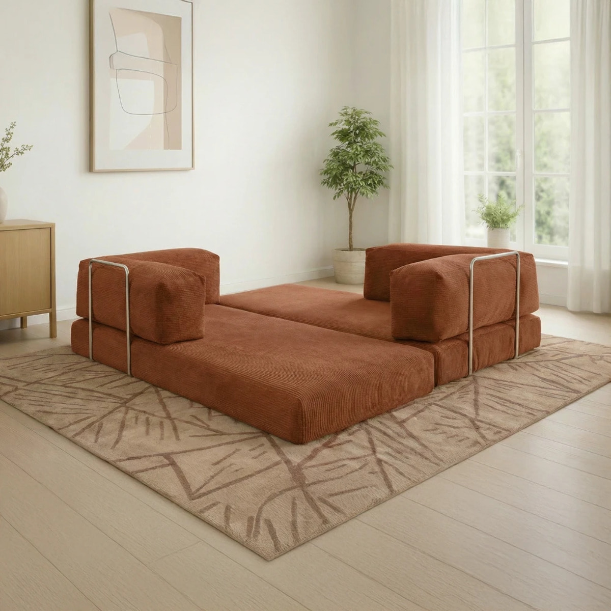 TRENDY - Canapé compressé 3 places modulable en velours côtelé terra