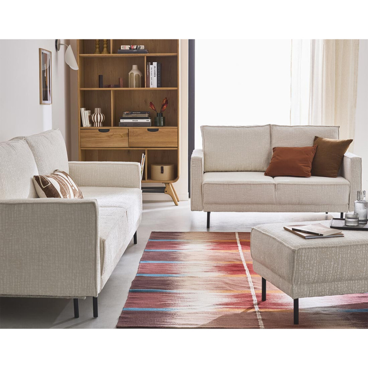 Charlie - canapé droit 2 places - en tissu velours relief - Ecru