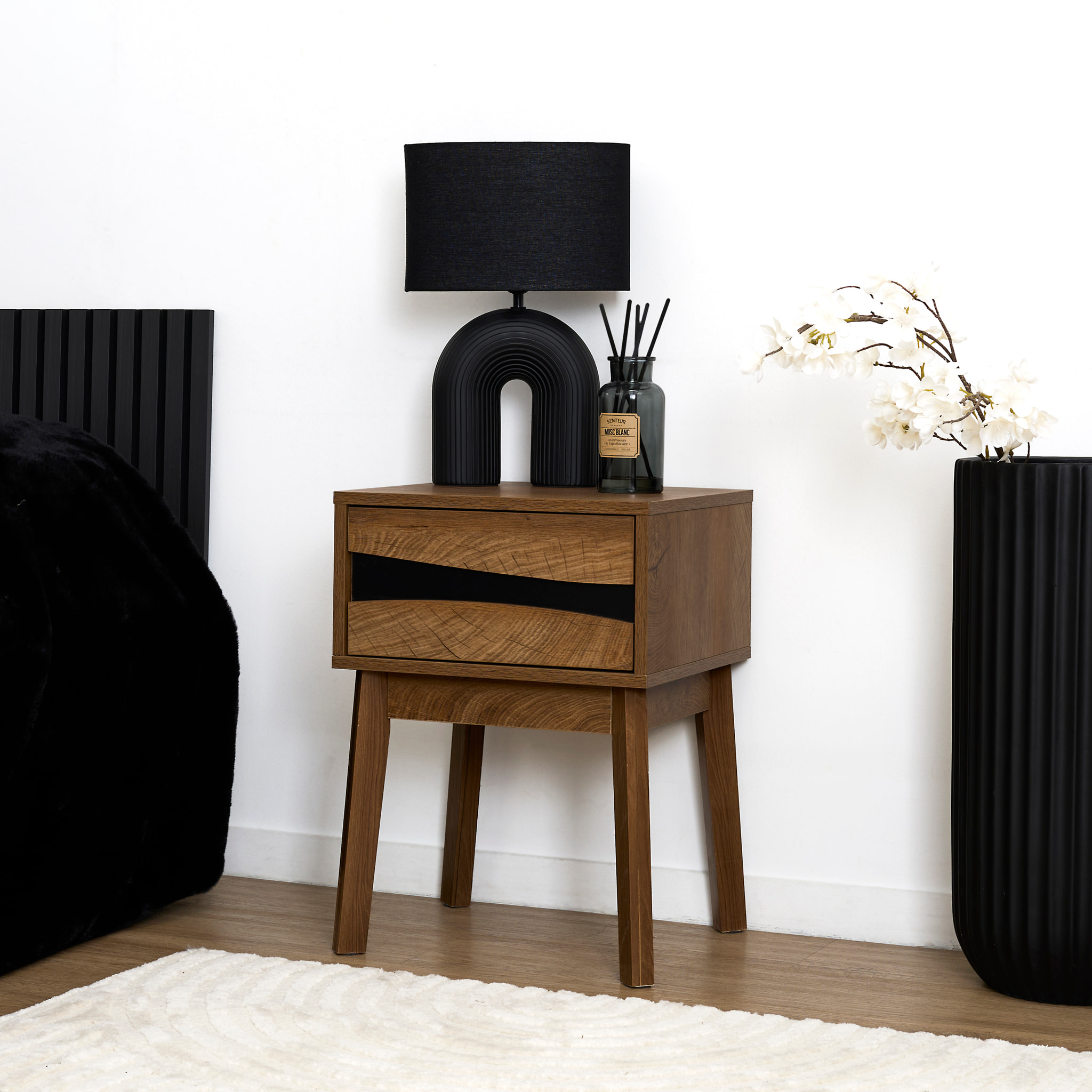 Chevet - HOME DECO FACTORY - Forest - Design Épuré - Marron et Noir