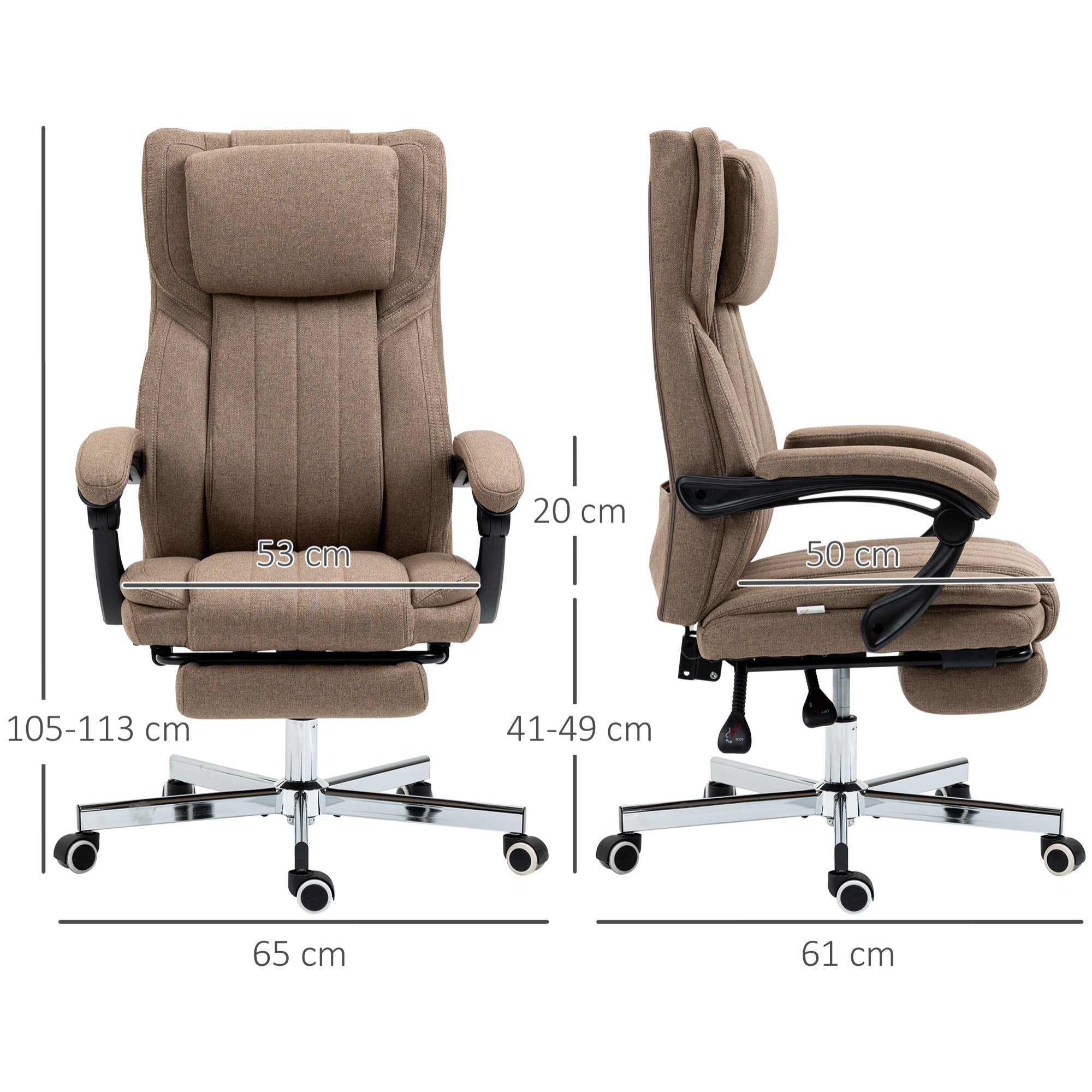 Silla de Oficina Giratoria con 6 Puntos de Masaje Vibratorio Silla de Escritorio Reclinable con Altura Ajustable Control Remoto Respaldo Alto y Reposacabezas 65x61x105-113 cm Marrón