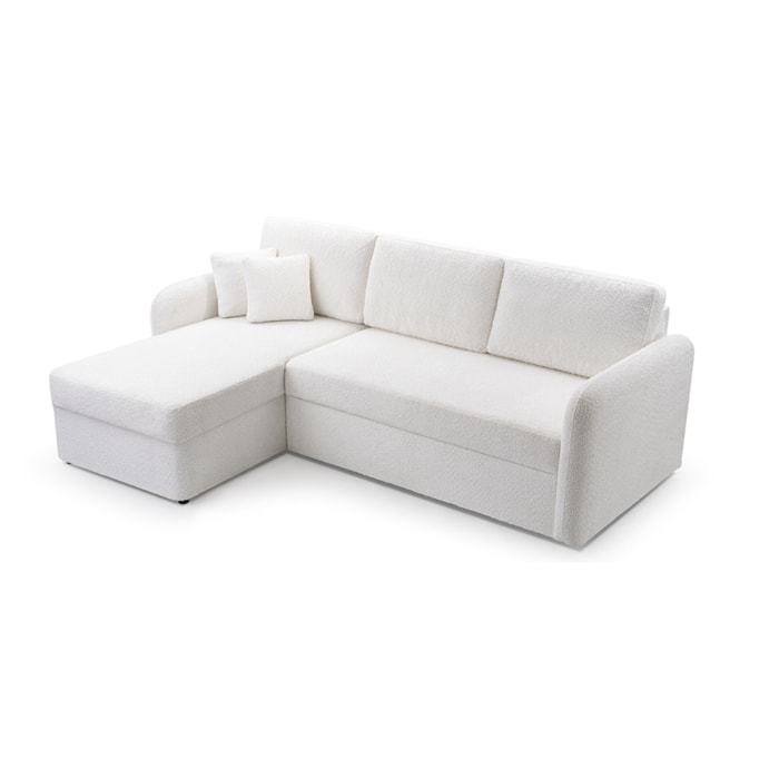 Pocatello - canapé d'angle réversible 4 places - convertible avec coffre - en tissu bouclette - Blanc