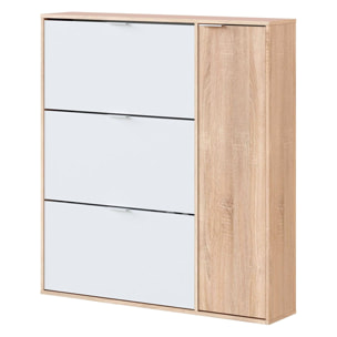 Scarpiera Salvaspazio A 3 Ribalte E 1 Anta Con Ripiani Mobile Porta Scarpe Da 30 Paia Per Ingresso Corridoio Cameretta 106x115x22 Cm Bianco E Rovere