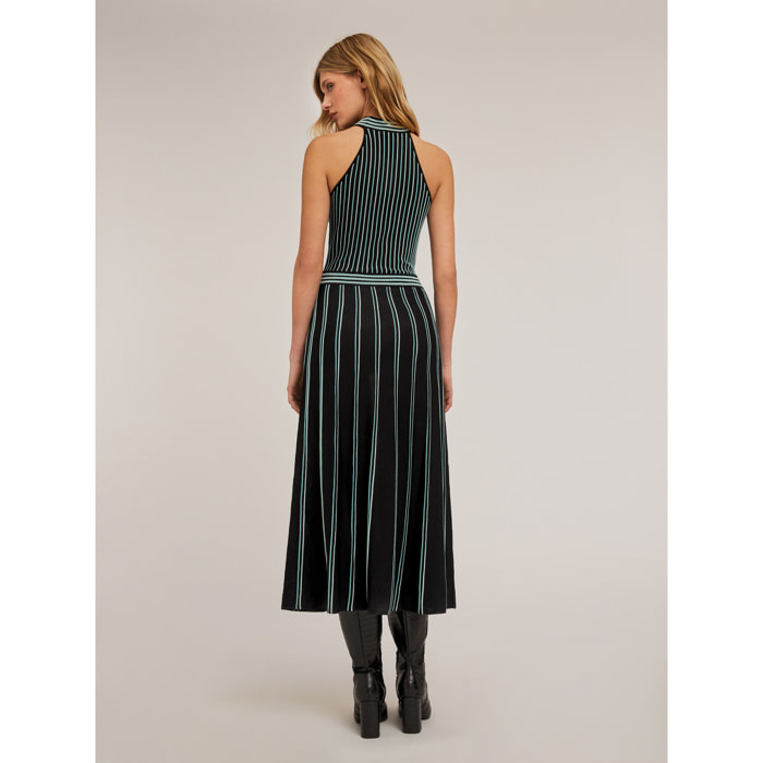 Motivi - Vestido a rayas de punto efecto plisado - Green Water