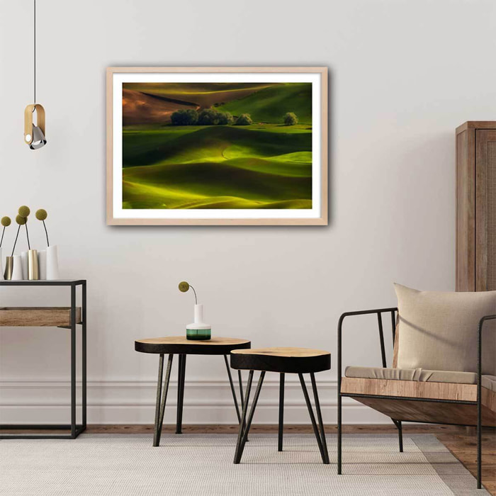 Affiche Colline USA Affiche + cadre en bois - Chêne