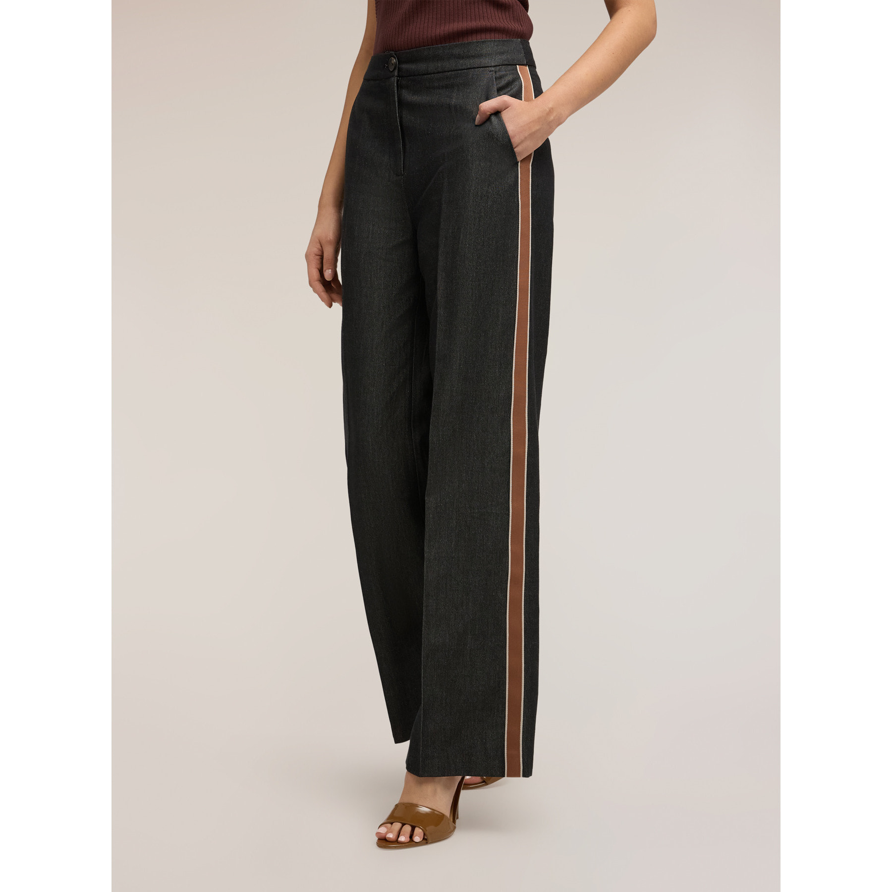 Motivi - Pantalones palazzo con bandas laterales - Azul