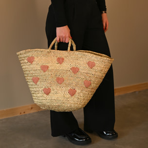 Panier cœur brodé - Rose