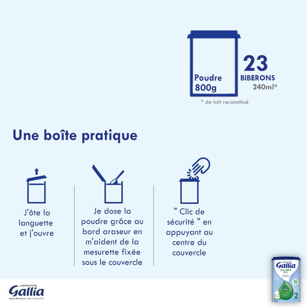 3 Boîtes de Lait en poudre Calisma 2 Bio 3x800g - Gallia Bio De 6 à 12 Mois