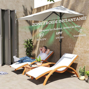 Demi-parasol Ø 230 cm Parasol de balcon terrasse avec manivelle Protection solaire UV Polyester pour contre au mur, porche, balcon crème
